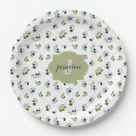 Olive Green Monogram Name Watercolor Chic Pattern Pappteller