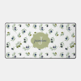 Olive Green Monogram Name Watercolor Chic Pattern Schreibtischunterlage