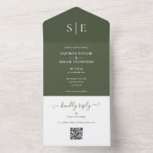 Olive Green Monogram QR Code Wedding All In One Einladung (Innen Boden)
