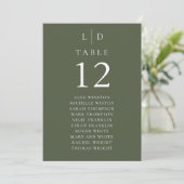 Olive Green Monogram Tischnummer Seekarte (Stehend Vorderseite)