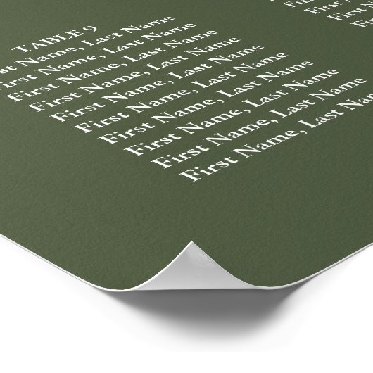 Olive Green Monogram Wedding Chart Poster (Ecke)