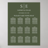 Olive Green Monogram Wedding Chart Poster (Vorne)