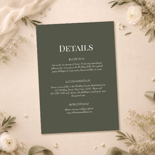 Olive Green Monogram Wedding Details Card Einladung