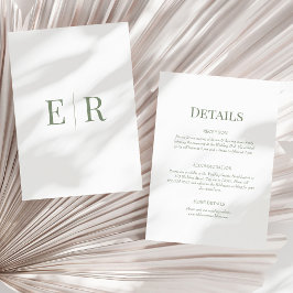 Olive Green Monogram Wedding Details Card Einladung