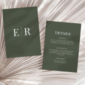 Olive Green Monogram Wedding Details Card Einladung