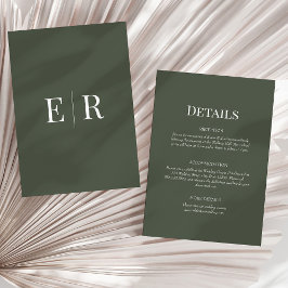 Olive Green Monogram Wedding Details Card Einladung