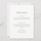 Olive Green Monogram Wedding Details Card Einladung (Vorderseite)