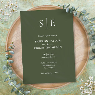 Olive Green Monogram Wedding Einladung