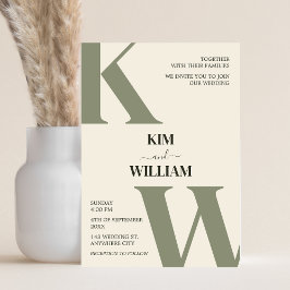 Olive Green Monogram Wedding Einladung