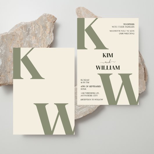 Olive Green Monogram Wedding Einladung