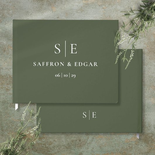Olive Green Monogram Wedding Gästebuch