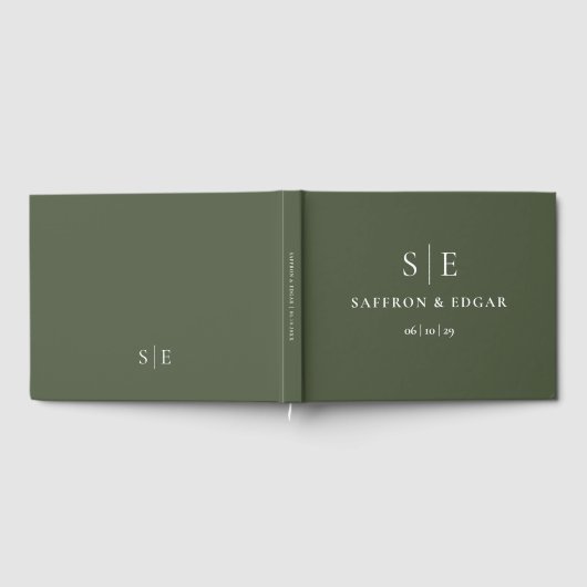 Olive Green Monogram Wedding Gästebuch (Voll)