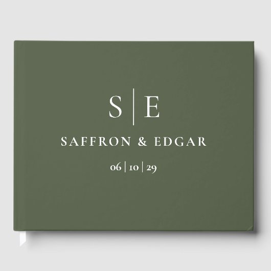 Olive Green Monogram Wedding Gästebuch (Vorderseite)
