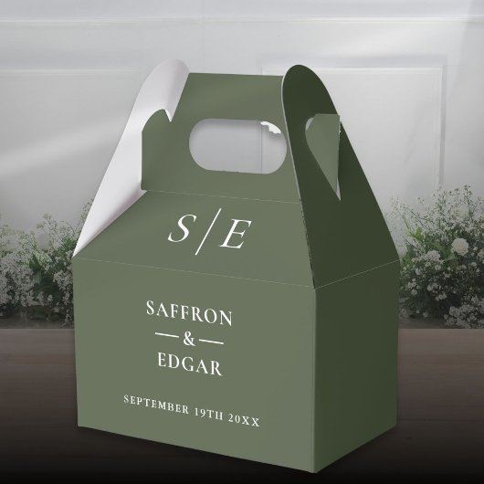 Olive Green Monogram Wedding Geschenkschachtel