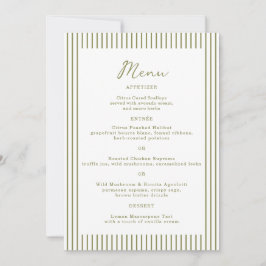 Olive Green Monogram Wedding Menu Card Einladung