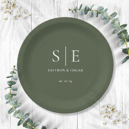 Olive Green Monogram Wedding Pappteller