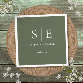 Olive Green Monogram Wedding Serviette