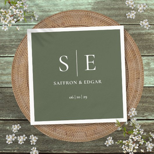 Olive Green Monogram Wedding Serviette