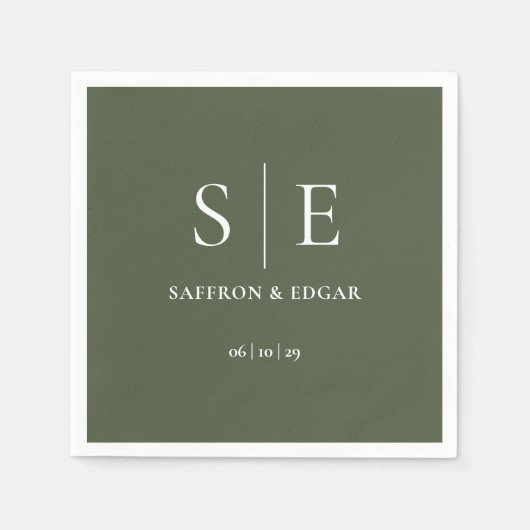Olive Green Monogram Wedding Serviette (Vorderseite)