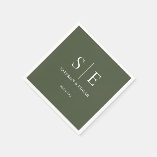 Olive Green Monogram Wedding Serviette (Ecke)
