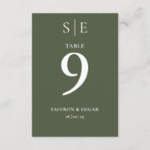 Olive Green Monogram Wedding Tischnummer (Rückseite)
