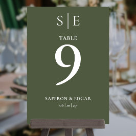 Olive Green Monogram Wedding Tischnummer