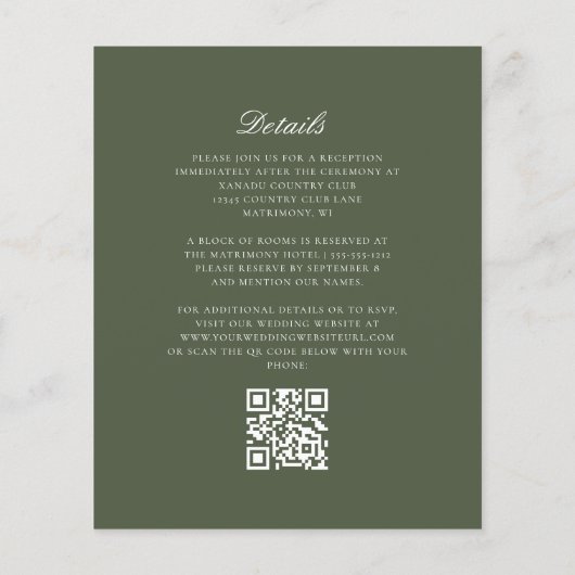 Olive Green Monogram Wreath QR Code Hochzeit (Rückseite)