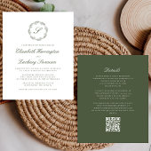Olive Green Monogram Wreath QR Code Hochzeit