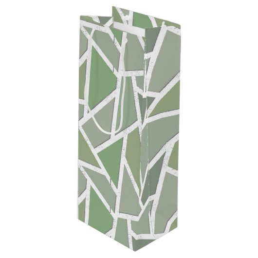 Olive-Green-Mosaik Geschenktüte Für Weinflaschen (Vorderseite Schrägansicht)