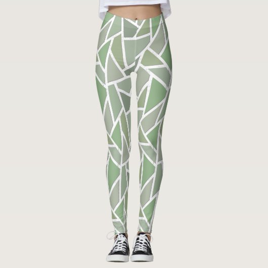 Olive-Green-Mosaik Leggings (Vorderseite)