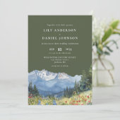 Olive Green Mountain Wildblume Foto Hochzeit Einladung (Stehend Vorderseite)