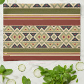 Olive Green Mustard Ochre Yellow Tribal Ikat Art Geschirrtuch (Gefaltet)