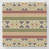 Olive Green Mustard Ochre Yellow Tribal Ikat Art Steinuntersetzer (Vorderseite)