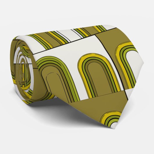 Olive Green Mustard Yellow Mitte Jahrhundert Moder Krawatte (Gerollt)