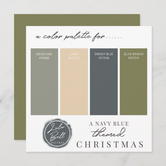 Olive Green Navy Blue & Gold Color Palette Card Einladung (Vorne/Hinten)
