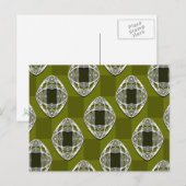 Olive Green Nouveau Checked Pattern Postkarte (Vorne/Hinten)
