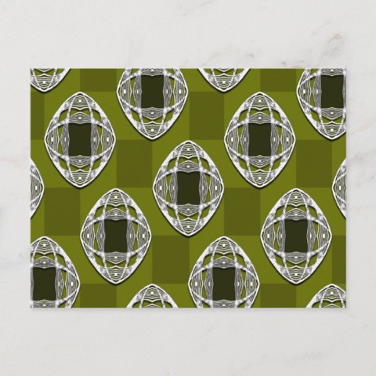 Olive Green Nouveau Checked Pattern Postkarte (Vorderseite)