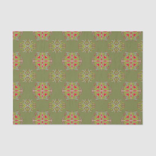 Olive-Green-Ornament Seidenpapier (Vorderseite)