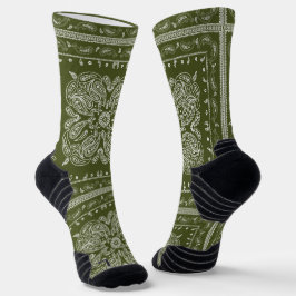 Olive Green Paisley Bandana Print Socken