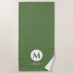 Olive Green Personalisiert Monogram Beach Handtuch