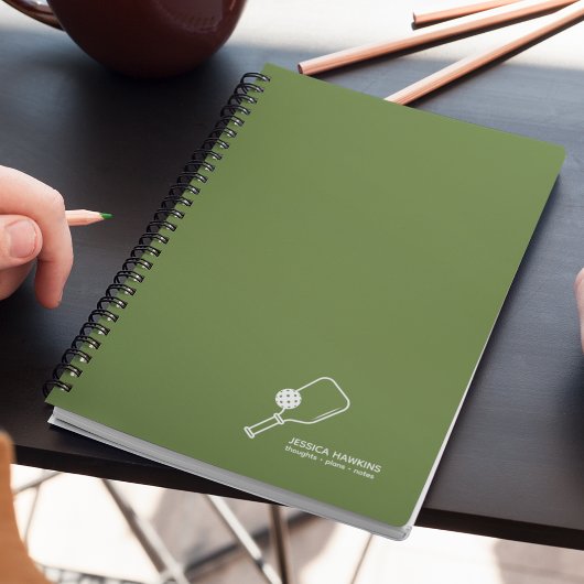 Olive Green Pickleball Paddle & Ball Personal Notizblock