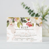 Olive Green Pink Magnolia Blume Hochzeit RSVP (Stehend Vorderseite)