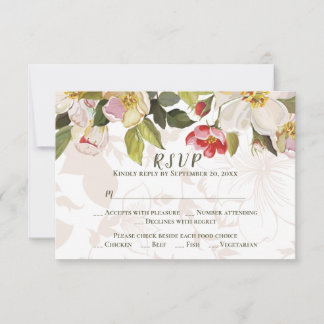 Olive Green Pink Magnolia Blume Hochzeit RSVP Karte