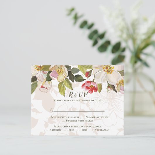 Olive Green Pink Magnolia Blume Hochzeit RSVP Postkarte (Stehend Vorderseite)