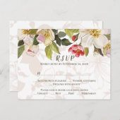 Olive Green Pink Magnolia Blume Hochzeit RSVP Postkarte (Vorne/Hinten)
