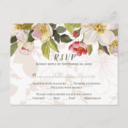 Olive Green Pink Magnolia Blume Hochzeit RSVP Postkarte (Vorderseite)
