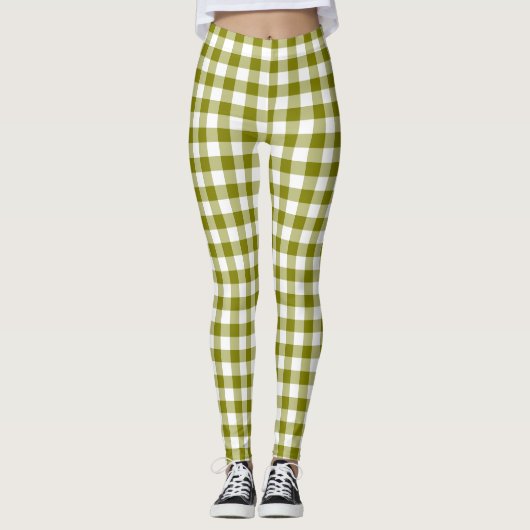 Olive Green Plaid Gingham Leggings (Vorderseite)