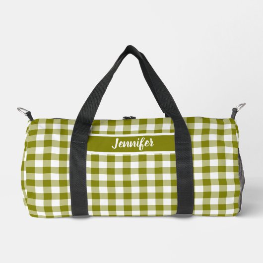 Olive Green Plaid Gingham Personalized Duffle Bag (Vorderseite)