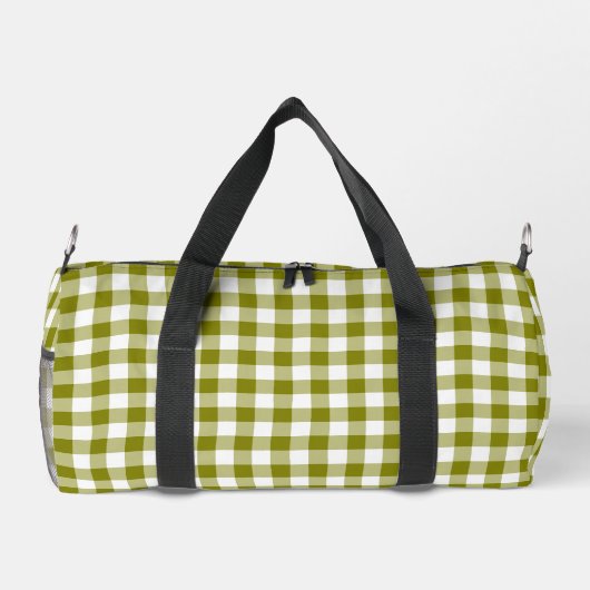 Olive Green Plaid Gingham Personalized Duffle Bag (Rückseite)