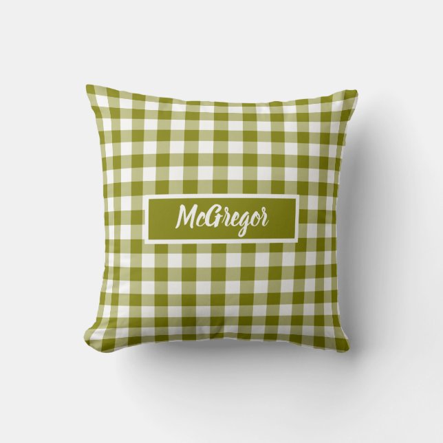 Olive Green Plaid Gingham Personalized Kissen (Vorderseite)